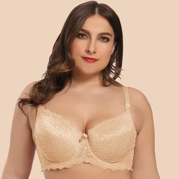

New Sexy Women Large Size Lace Embroidery Bra Push Up Full Cup Breathable Thin Bra Lingerie Underwear 90D 95C D E 100D
