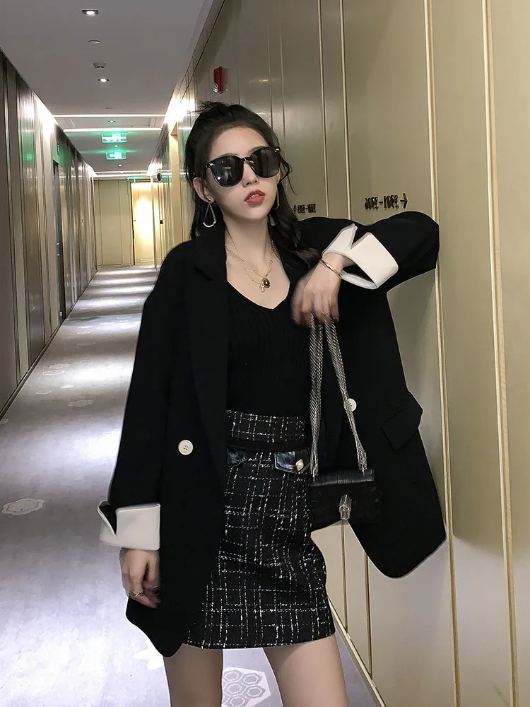 

Korean-style Online Celebrity Pink Small Suit Coat Women Double-breasted Loose-Fit Casual CHIC Suit Spring And Autumn 2019 New S