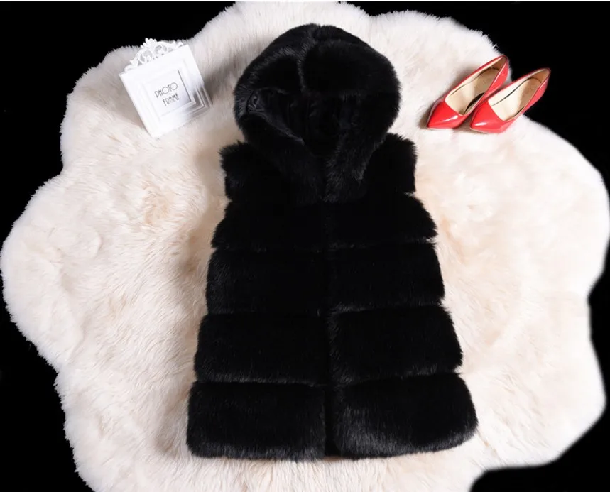 Women Winter Thicken Fluffy Plush Vest Open Front Hooded Mid-Length Waistcoat Oversized Loose Solid Color Jacket Outwear