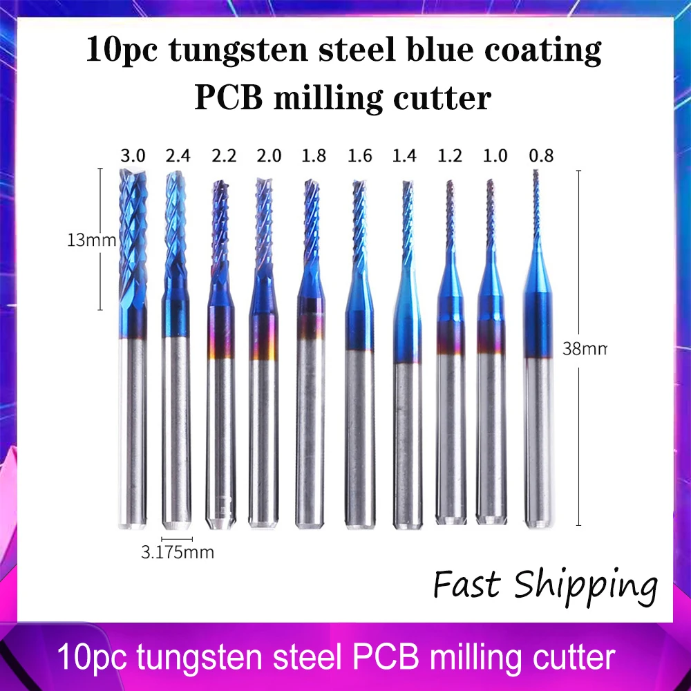 

10pc tungsten steel blue coating PCB milling cutter circuit board circuit board engraving cutter for cnc