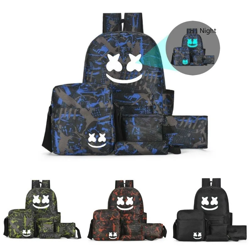 

5 PCS Multifunction Backpack Set Boys Teenagers Student School Bags Girls Luminous Backpack Travel Shoulder Bag