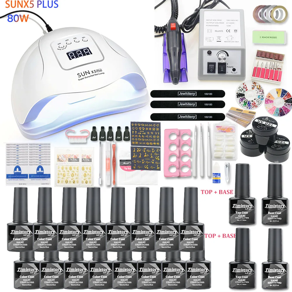 Billig 30 stücke Nagel Gel Polnischen Set Kit 80W UV LED Lampe Maniküre Set Nail art Salon Für Maniküre Werkzeuge mit Nagel Bohrer Maschine