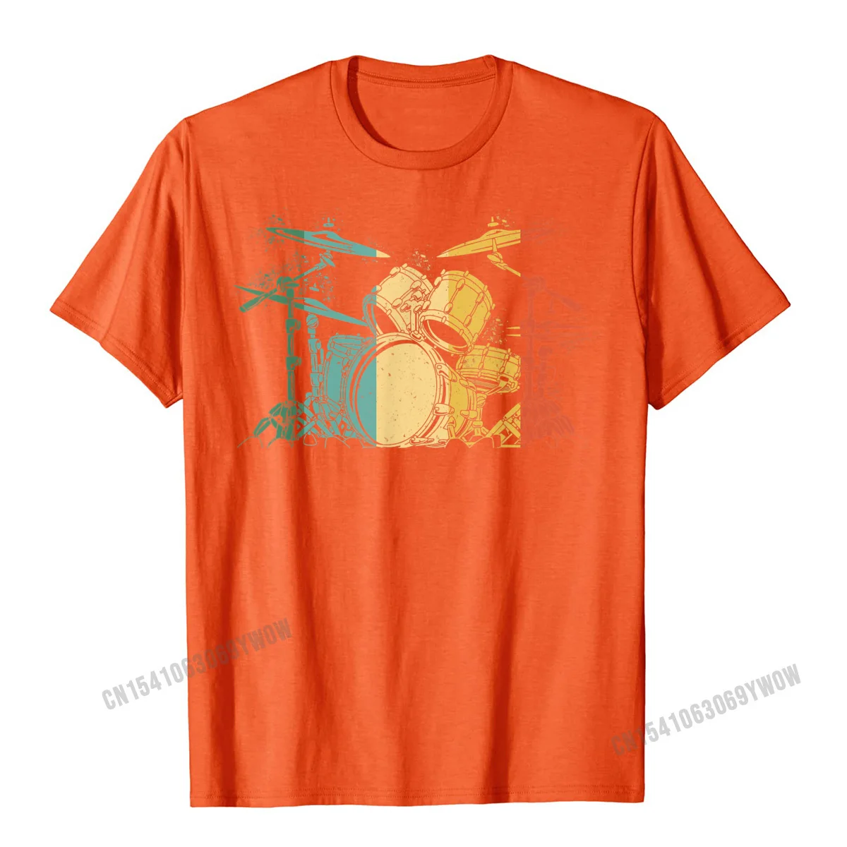Retro Mens T-Shirt Street Normal Tops Tees Pure Cotton Short Sleeve Funny Tops T Shirt Round Neck Free Shipping Drummer Vintage Drum Set Drumset Drummers Drumming Funny T-Shirt__90 orange