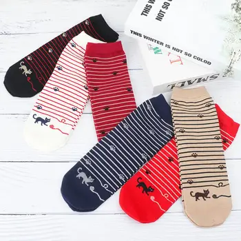 

Women Cotton Socks Fashion Stripe Korean Harajuku Kawaii Cute Animals 3D Cartoon Cat Funny Pink 2019 Autumn Winter Ankle Socks