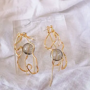 

Hand-Made Designer Verbena Line Bubble Glass Ball Dangle Earrings For Women Gold Earring Wedding Party Jewelry