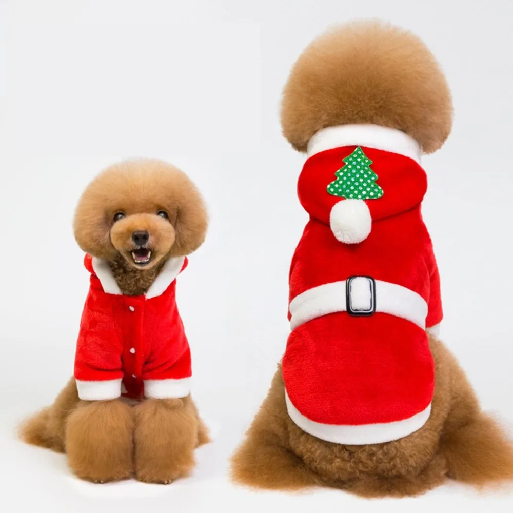 Милый костюм Санта-Клауса для косплея, костюмы для собак, Рождественская Одежда для собак с двумя ножками, зимние теплые комплекты одежды для собак