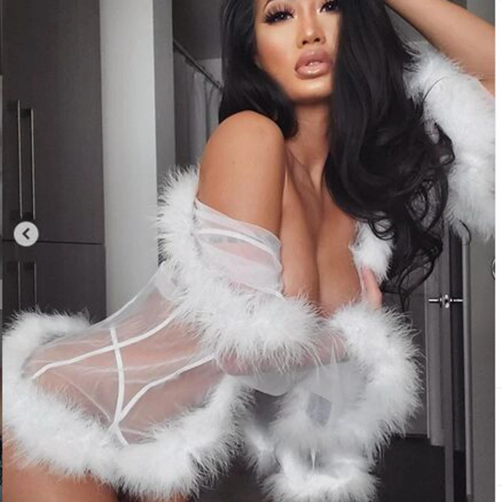 

Sexy Women Female Coat Solid Color Lace Feather See-through Long Sleeve Cardigan Bikini Covers Short Mini Robes