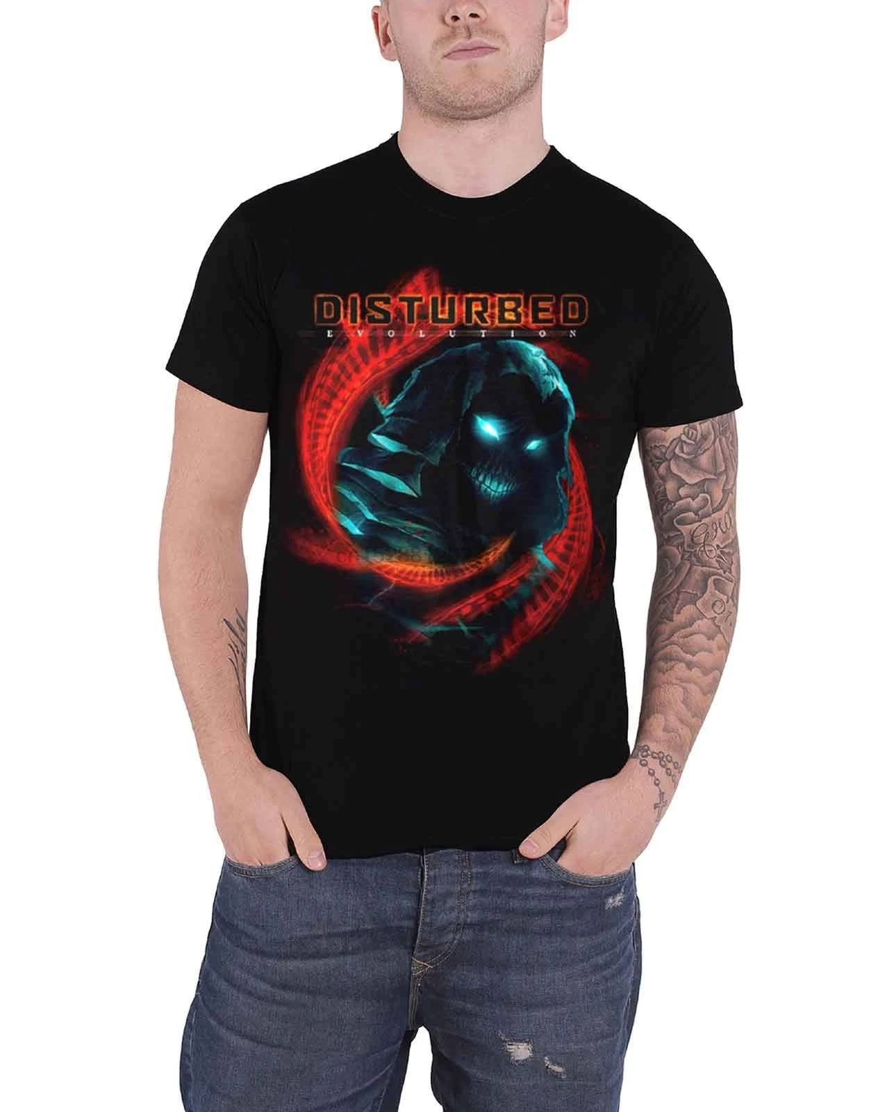 Disturbed T Shirt Evolution DNA Swirl Band Logo Mens Black |