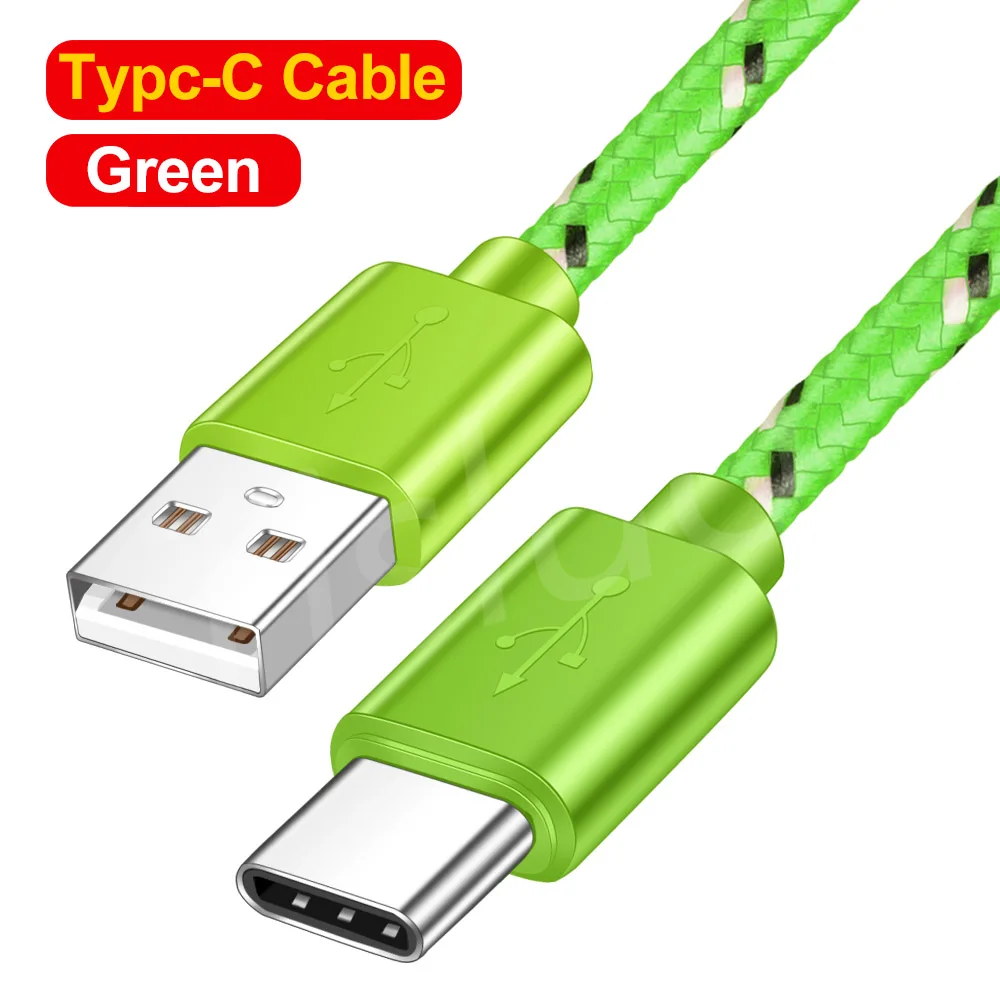 Tisluo type C USB кабель для синхронизации данных 1 м нейлоновый Плетеный USB кабель для зарядки для Saumsung Xiaomi Tablet Android USB телефонный кабель - Цвет: Green Type C USB