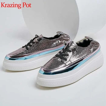 

hot saling 2019 special sheep leather platform lace up sneakers round toe thick bottom leisure personality vulcanized shoes L39