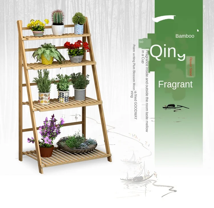 Bamboo Wooden 4 Layer Flower Stand Plant Pot Stand Flower Shelf