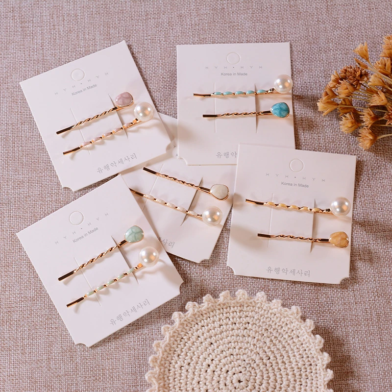 

2PCS/Set Ins Korean Style Imitation Pearl Hair Clips Women Enamel Irregular Square Girls Hair Accessories Barrettes Set