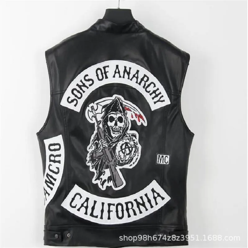 Cosrea Sons of Anarchy, карнавальный костюм, мужской жилет, кожаная куртка, осенние мужские мотоциклетные куртки, черная куртка без рукавов в стиле панк - Цвет: Style  1