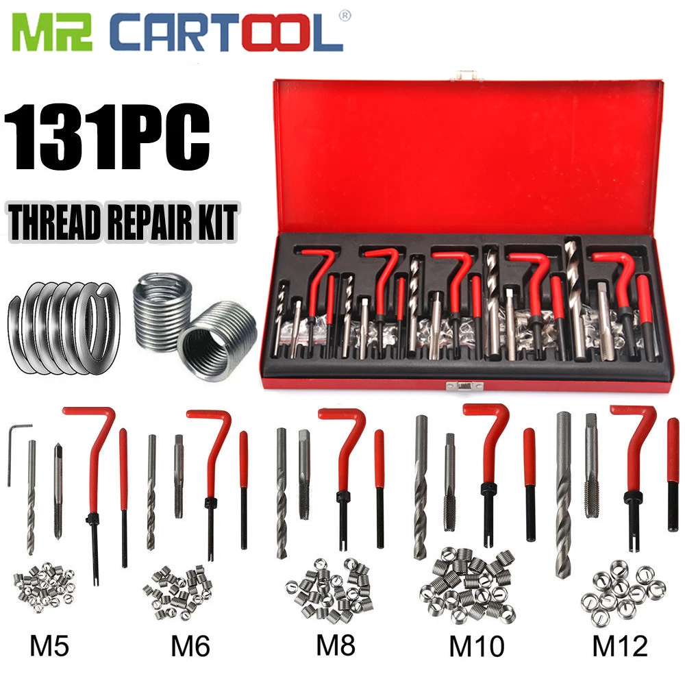 131PCS Professtional Stripped Damaged Thread Rethread Repair Kit HSS Drill Helicoil Metric Set