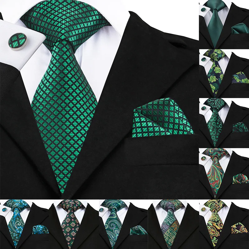 

Hi-Tie Christmas 100% Silk Ties For Men Hanky Cufflinks Set 20 Styles Men's Tie Floral Green Plaid Gravatas Party Large Necktie