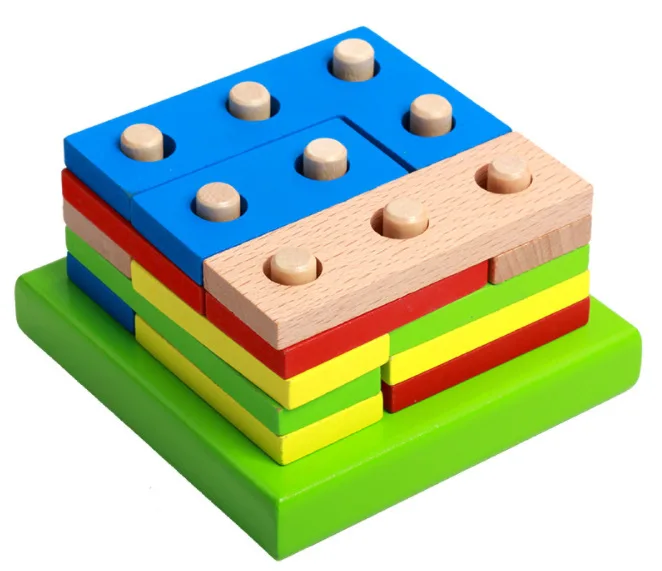 

Wholesale Wooden Intelligence Geometric Shapes Building Blocks Assembled Combination Children Shape Matching Educational Toy