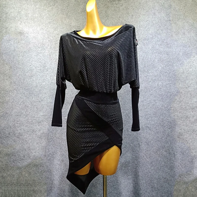 

Latin Dance Dress Adult Women Long Sleeves Dress Slim Waist Dancing Practise Clothing Rumba/Charleston Dress Latin Dress VDB921