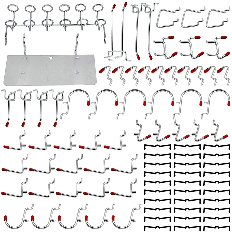 86 шт. Pegboard Крючки Органайзер ассортимент с металлическими крючками, Pegboard ящики и колышки замки