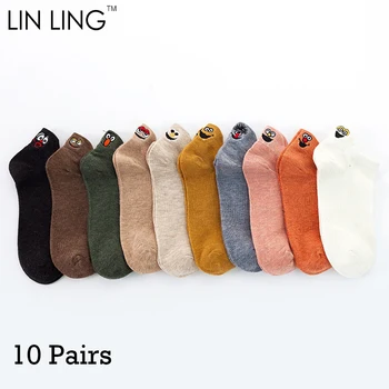 

10 Pairs Socks Women Pure Cotton Funny Cartoon Cute Girls Short Socks Embroidery Fashion Ladies Comfortable New Arrival Simple