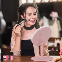 Зеркало для макияжа, светодиодный светильник с подсветкой, Круглый, вращение на 360 °, для ванной комнаты, красота, регулируемая яркость, дизайн интерьера, настольное зеркало