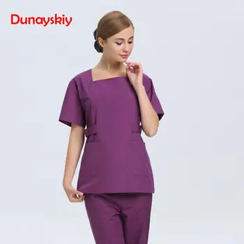 

New Autumn Women Hospital Medical Scrub Clothes Set Fashionable Design Slim Fit Dental Scrubs Beauty Salon Purple Nurse Uniform