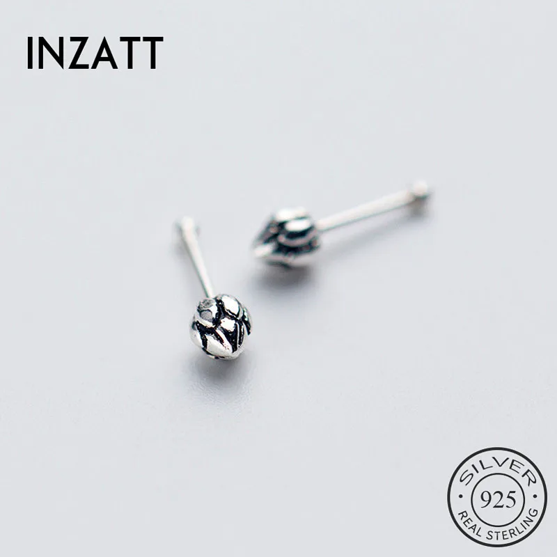 

INZATT Real 925 Sterling Silver Vintage Flower Lotus Stud Earrings For Fashion Women Party Fine Jewelry Cute Accessories