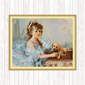 

Girl and Dog Embroidery Cross Stitch Sets DIY Handmade Needlework 14ct 11ct Aida Fabric Printed Canvas DMC Cross Stitches Thread