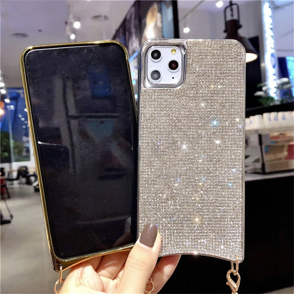 Для iPhone 11 Pro Max 6,5 дюймов портативный длинный ремешок с цепочкой через плечо Блестящий Футляр чехол с ремешком чехол для телефона для женщин