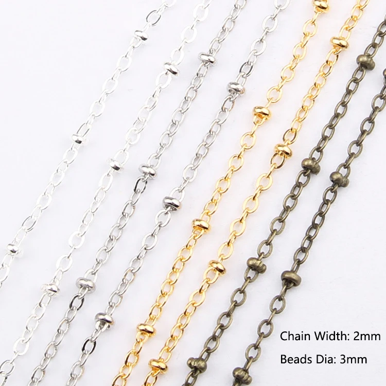

2 Meters Metal Beaded Satellite Cable Link Chain Clip Beads Chain for DIY Anklet Necklaces Bracelet Jewelry Making Wholesale