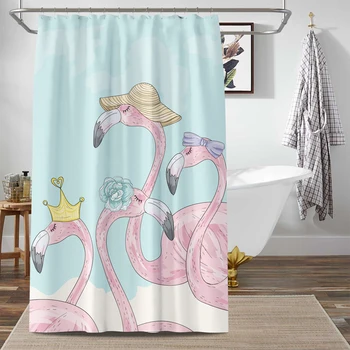 

Hot Flamingo Shower Curtain Washable Bath Decor Polyester Fabric Cute Animal Print White Bathroom Curtain rideau de douche T295
