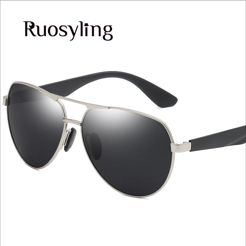 Ruosyling ультралегкие TR90 мужские солнцезащитные очки Классические Металлические поляризованные уличные темные очки УФ 400 матовые черные итальянские солнцезащитные очки - Цвет линз: Silver Grey