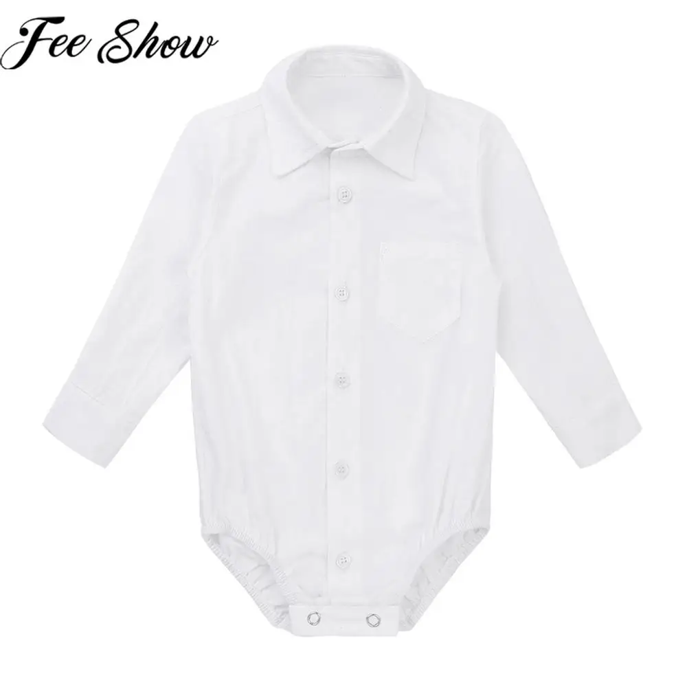 Infant Baby Button up Bodysuit Boys Gentleman Formal Shirt Romper Jumpsuit White 