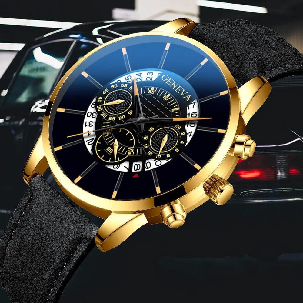 

Luxury men's business watch fashion calendar men's Leather Quartz Watch ultra thin Wristband