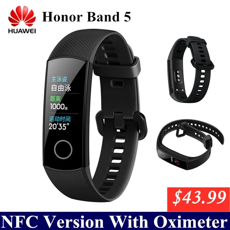 

Huawei Honor Band 5 With NFC Smart Band Oximeter Color Screen Swim Stroke Detect Heart Rate Sleep Monitor Honor Band 5 Blue Pink