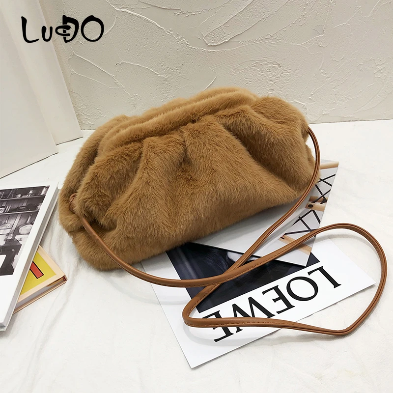 LUCDO, женская сумка, дизайнерская, зимняя, из искусственного меха, сумка-конверт, мягкая, маленькая, облачная, клатч, женская, ручная сумка, сумка-мессенджер, сумки через плечо для женщин