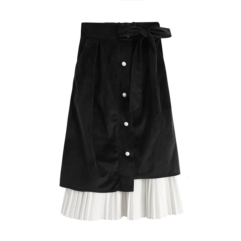TVVOVVIN, новинка, модная Осенняя юбка для женщин, одинарная, бархатная, на бретелях, плиссированная юбка, женская, свободная, повседневная, B721 - Цвет: black