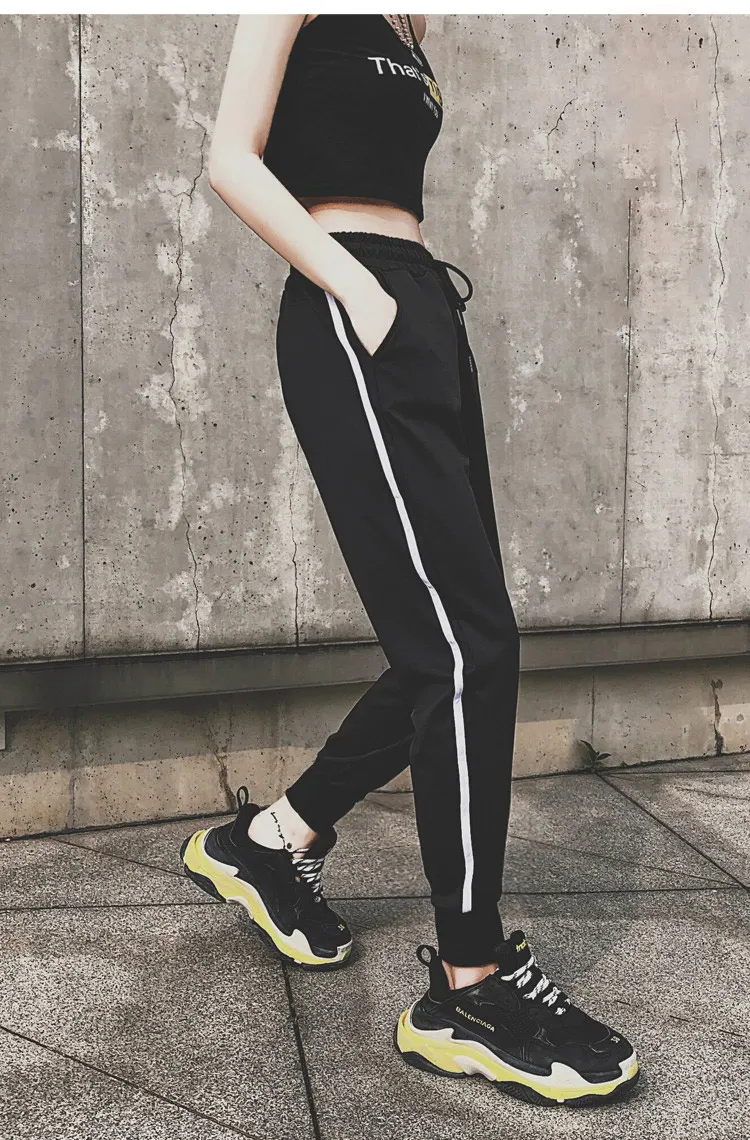 BIVIGAOS New INS Trendy Fashion White Stripe Sports Pants Joggers Women Sweatpants Spring Autumn Slimming Casual Harem Pants