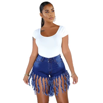 

Summer Casual Club Women Denim Mini Short Pants Punk Long Tassel Skinny Bodycon Slim Fit Jeans Shorts Ladies