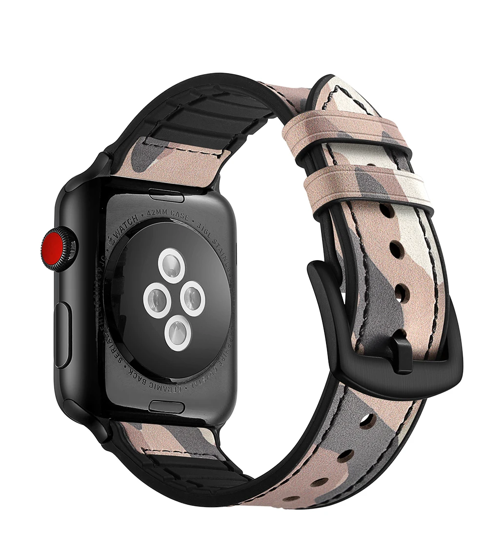 UEBN ремешок для apple watch кожа + Силиконовый ремешок для iwatch 38/40 42/44 мм ремень высокого качества дышащий для iwatch серии 4 3 2 1