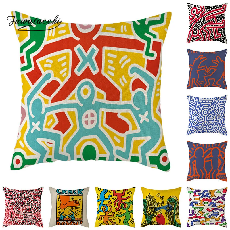 Fuwatacchi Cartoon character Pillow Cover Abstract painting Cushion
