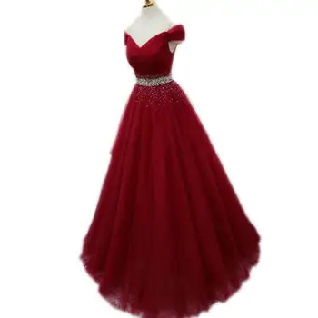 

New Fashion Boat Neck Evening Dress Bling Shining Host Dress Floor Length Formal Banquet Party Prom Ball Gown