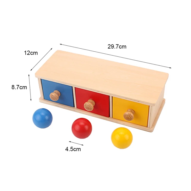 Montessori Wood Match Permanent Box Toddler Infant Draw Box 8-12 Month Toys for Baby Newborn Gift Hand & Feet Finders Small Size tri-color drawer Box