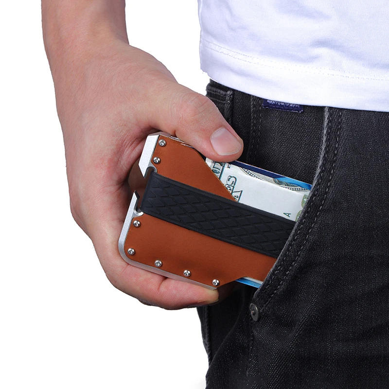 DIENQI Rfid мужской кошелек из натуральной коровьей кожи Алюминиевый металлический