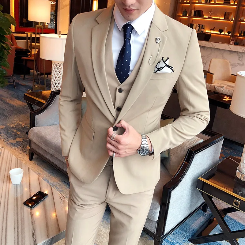

Spring and Autumn Gentleman British Slim fit Men's Suit Business Office Casual Formal Men's Suit 3-piece Set