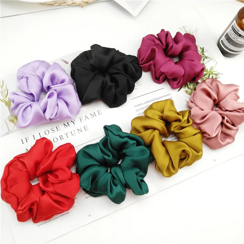 

New arrival Fashion women lovely satin Hair bands bright color hair scrunchies girl's hair Tie Accessories Ponytail Holder #50