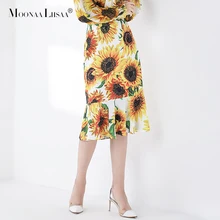 Женская юбка в стиле ретро с принтом подсолнуха летняя новая темпераментная тонкая сумка бедра, высокая талия, Женская романтическая юбка в виде рыбьего хвоста