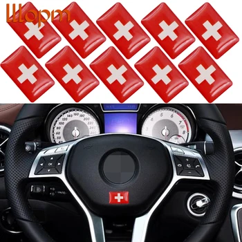 

10pcs high quality Car styling Car decoration sticker Car Steering wheel sticker for Swiss flag badge Emblem Auto Accessories