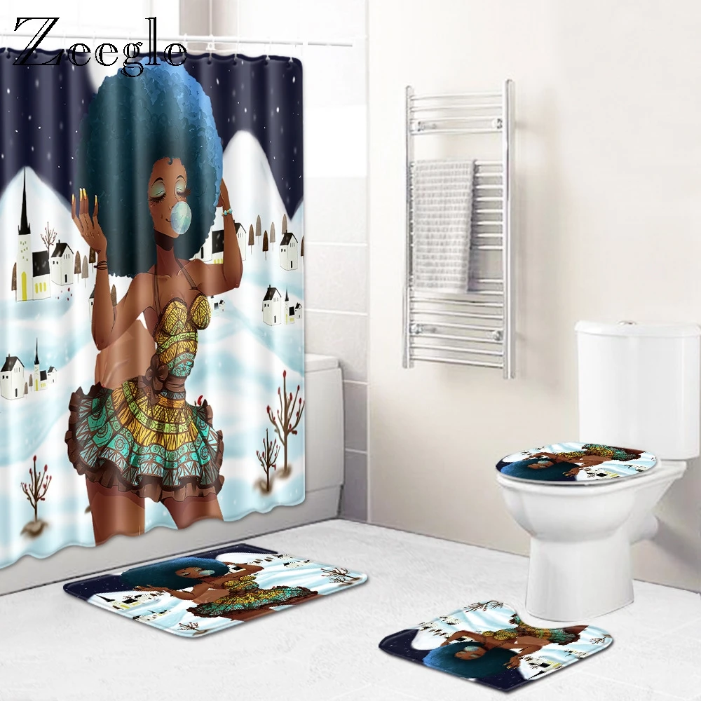 Zeegle Bath Mat Set Shower Curtain Non-slip Bathroom Doormat Shower Mat Soft Toilet Cover Seat Mat Absorbent Toilet Pedestal Rug