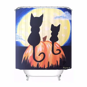 

Custom Colorful Halloween Cat Waterproof Shower Curtain Home Bath Bathroom s Hooks Polyester Fabric Multi Sizes180509-18