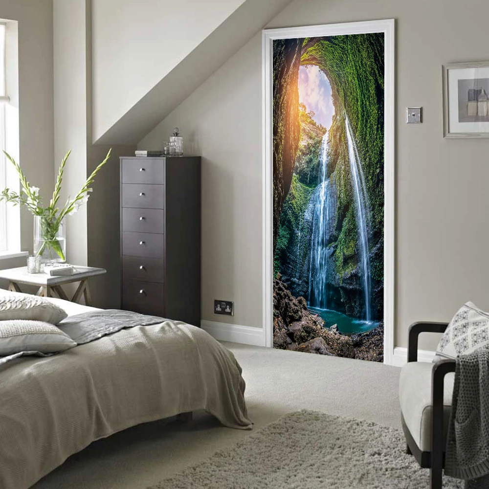 Refrigerator and Door Sticker Madakaripura Waterfull Household wallpaper Stickers Bedroom Parlor Corridor Decoration | Обустройство